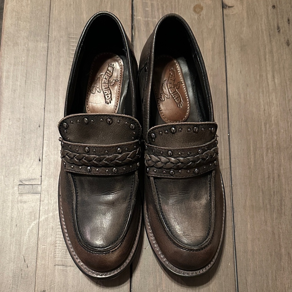 Freebird Myla Women’s Dark Brown Braided Stud Penny Loafers